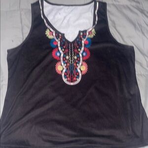 Black Embellished Tank Top with Red Accents